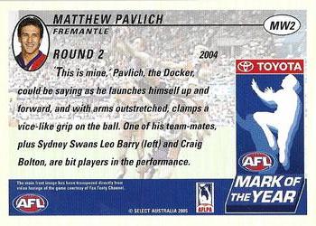 2005 Select Tradition AFL - Mark of the Week #MW2 Matthew Pavlich Back